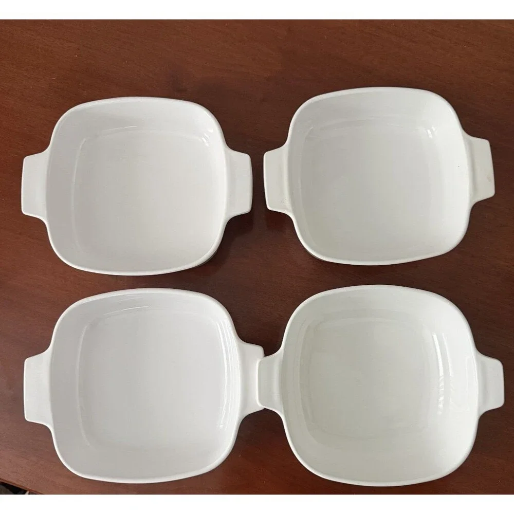Vintage CorningWare White Floral Square Baking Dish Set of 4 w/ Handles 6.5in